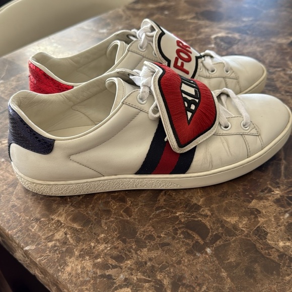 White Sneakers with Red and Black Patches - Picture 2 of 12